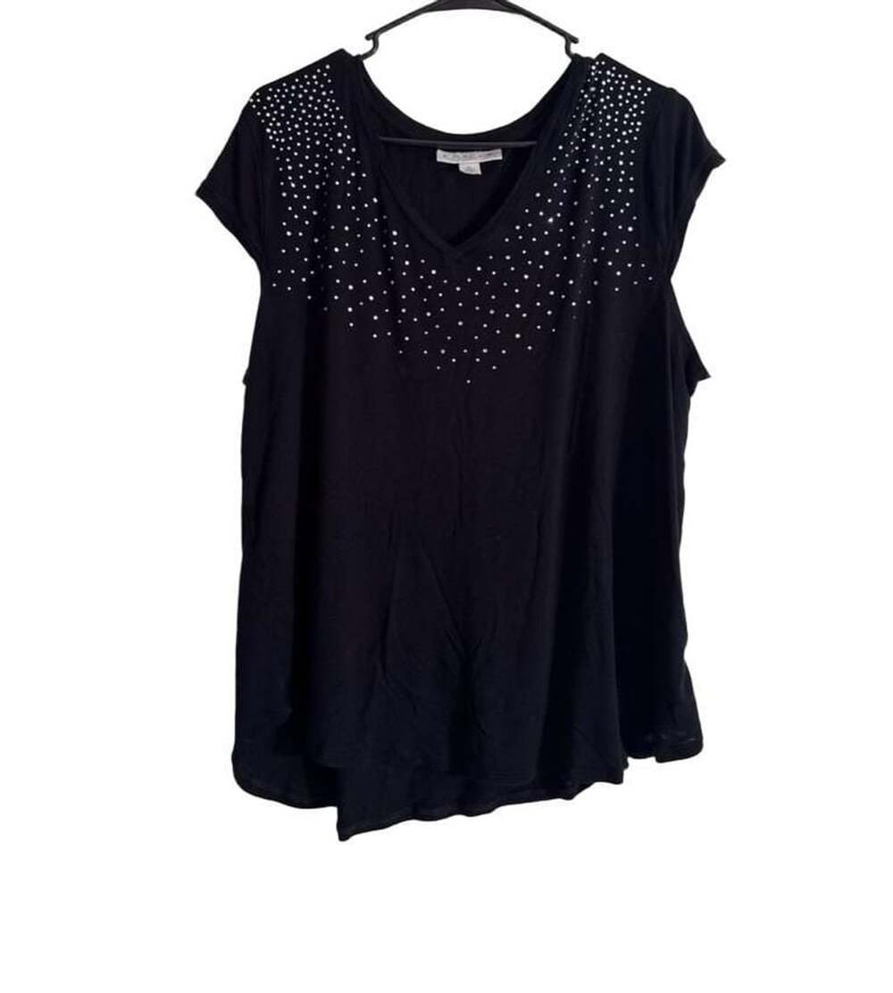 Emaline Black Rhinestone Embellished V-Neck Tunic Top Size XL